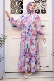 Modest Lila Floral Dress 710508LILA - 3