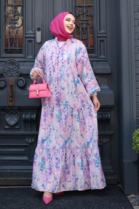 Modest Lila Floral Maxi Dress 710507LILA - NEVA STYLE