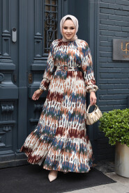 Modest Brown Long Sleeve Dress 23931KH 