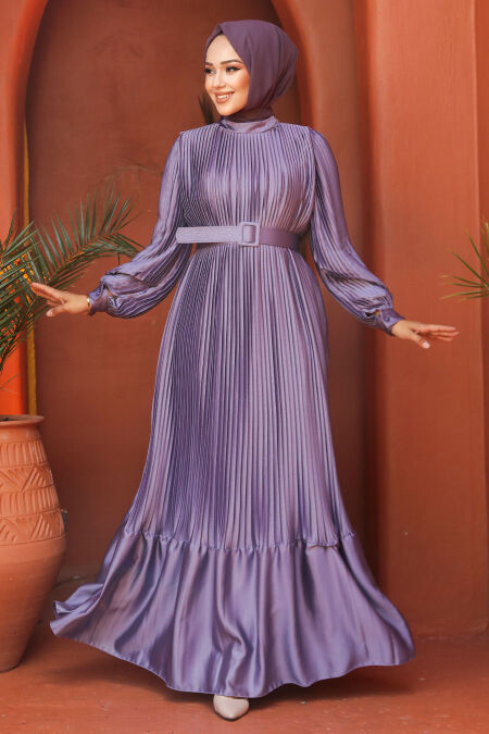 Modest Lila Pleated Maxi Dress 43532LILA - NEVA STYLE