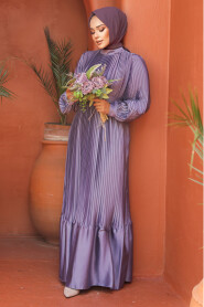 Modest Lila Pleated Maxi Dress 43532LILA - 3