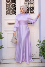 Modest Lila Satin Bridesmaid Dress 23242LILA - 1