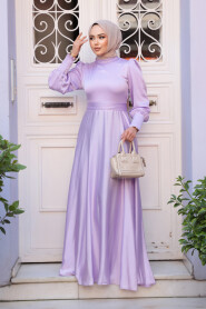 Modest Lila Satin Bridesmaid Dress 23242LILA - 2