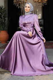 Modest Lila Satin Bridesmaid Dress 25880LILA - 1