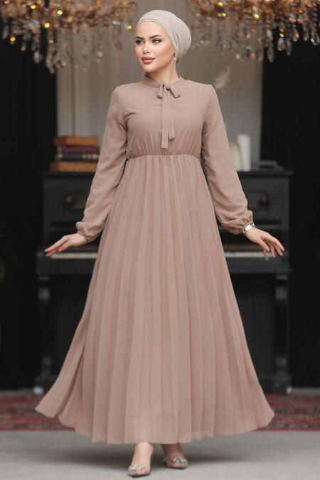Modest Mink Chiffon Maxi Dresses 50351V - NEVA STYLE