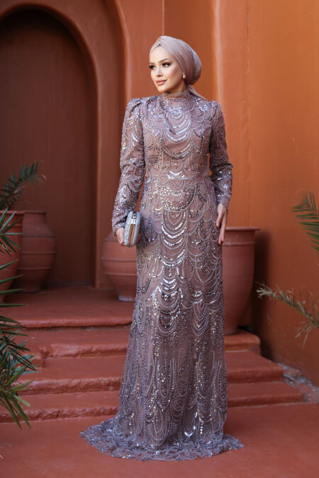 Modest Mink Evening Gown 51812V - NEVA STYLE