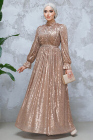 Modest Mink Evening Gown With Long Sleeve 44961V - 1