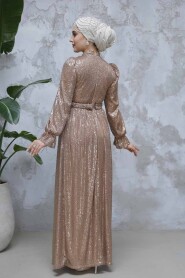 Modest Mink Evening Gown With Long Sleeve 44961V - 4