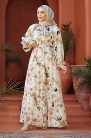 Modest Mink Floral Dress 23153V - 2