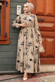 Modest Mink Floral Dress 35012V - 3