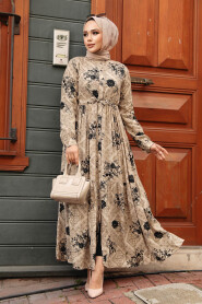 Modest Mink Floral Dress 35012V - 1