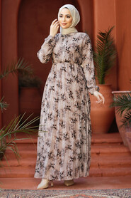 Modest Mink Floral Dresses 50357V - 2
