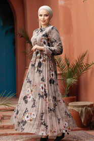 Modest Mink Floral Long Dress 22352V - 2