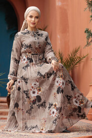 Modest Mink Floral Long Dress 22352V - 3