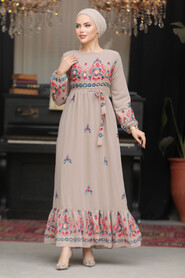 Modest Mink Floral Maxi Dress 23231V - 1