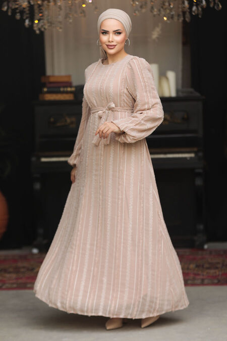 Modest Mink Long Dress 23261V - NEVA STYLE