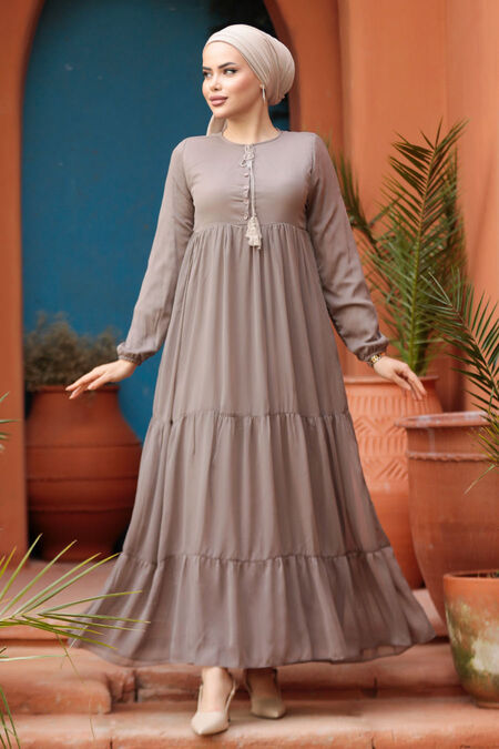 Modest Mink Long Sleeve Dress 22051V - NEVA STYLE
