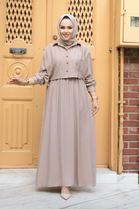 Modest Mink Pastel Dress 7253V - NEVA STYLE