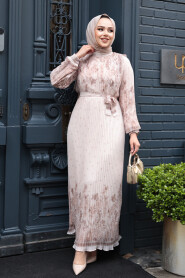 Modest Mink Pleated Dress 23501V - 2