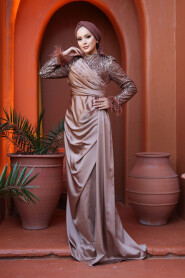 Modest Mink Satin Engagement Dress 52151V - 2
