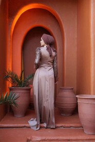 Modest Mink Satin Engagement Dress 52151V - 6