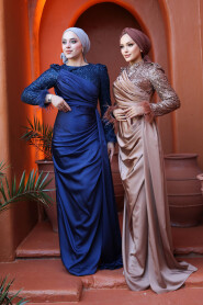 Modest Mink Satin Engagement Dress 52151V - 4