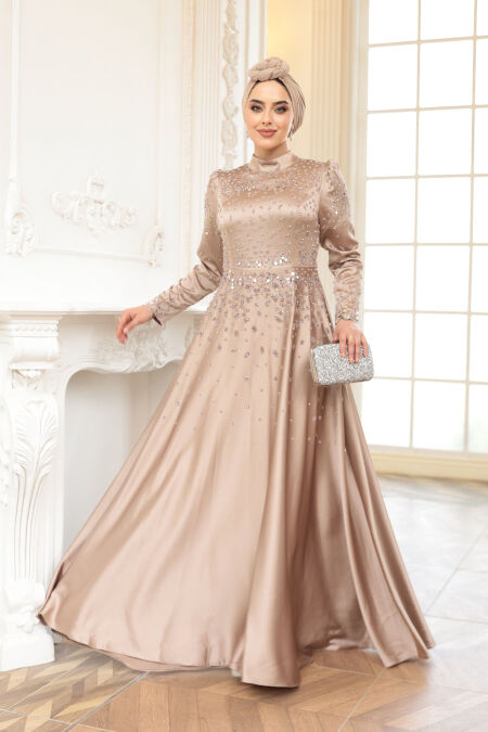 Modest Mink Satin Prom Dress 25894V - NEVA STYLE