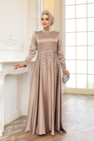 Modest Mink Satin Prom Dress 25894V - 2