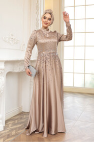 Modest Mink Satin Prom Dress 25894V - 3