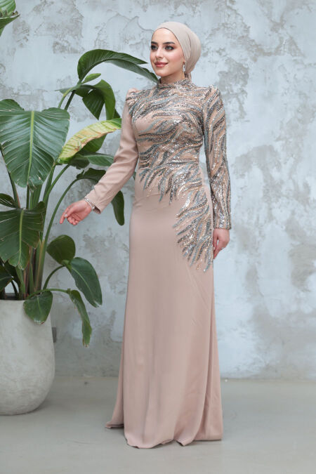 Modest Mink Wedding Gown 51012V - NEVA STYLE