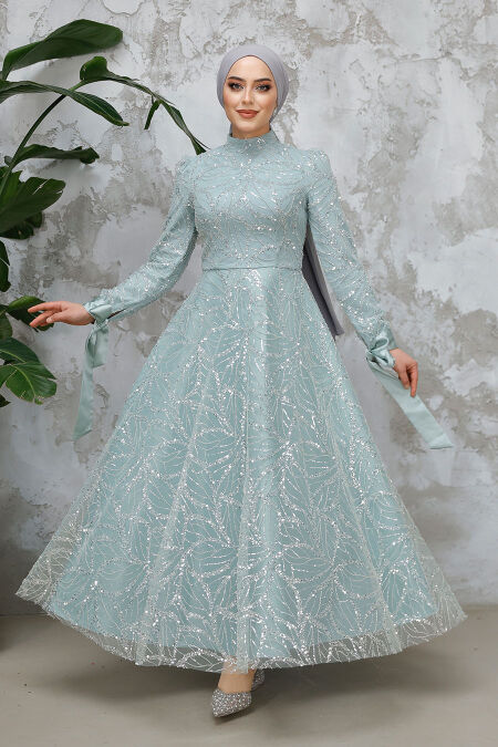 Modest Mint Elegant Evening Gown 4908MINT - NEVA STYLE