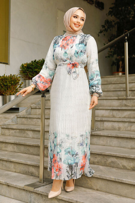 Modest Mint Floral Dress 22591MINT - NEVA STYLE