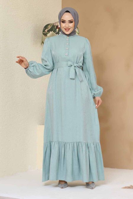 Modest Mint Jacquard Dress 23891MINT - NEVA STYLE