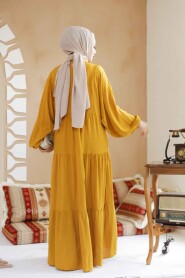 Modest Mustard Dress For Women 20612HR - 4