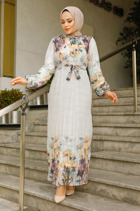 Modest Mustard Floral Dress 22591HR - NEVA STYLE