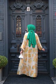 Modest Mustard Floral Dress 710502HR - 4