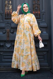 Modest Mustard Floral Dress 710502HR - 2