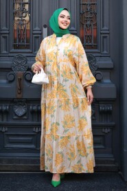 Modest Mustard Floral Dress 710502HR - 3