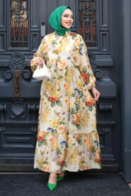 Modest Mustard Floral Dress 710513HR - 2