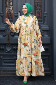 Modest Mustard Floral Dress 710513HR - 1