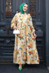 Modest Mustard Floral Dress 710513HR - 3