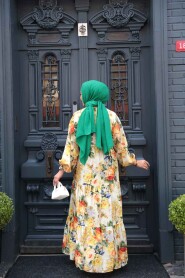 Modest Mustard Floral Dress 710513HR - 4