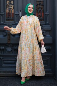 Modest Mustard Floral Long Sleeve Dress 710505HR - 3