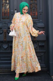 Modest Mustard Floral Long Sleeve Dress 710505HR - 1