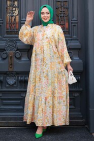Modest Mustard Floral Long Sleeve Dress 710505HR - 5
