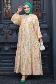 Modest Mustard Floral Long Sleeve Dress 710505HR - 2