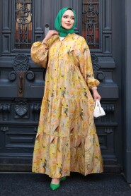 Modest Mustard Floral Maxi Dress 710507HR - 2