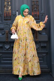 Modest Mustard Floral Maxi Dress 710507HR - 3