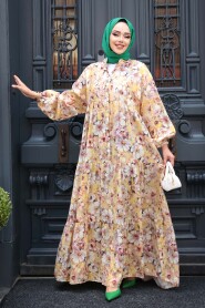 Modest Mustard Floral Maxi Dress 710510HR - 2