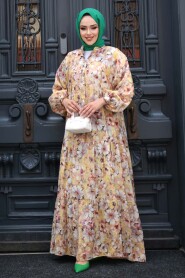 Modest Mustard Floral Maxi Dress 710510HR - 4